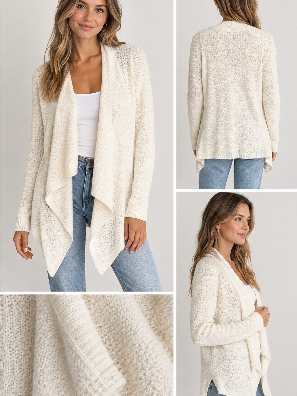 Abercrombie & Fitch Cream Open-Front Draped Cardigan